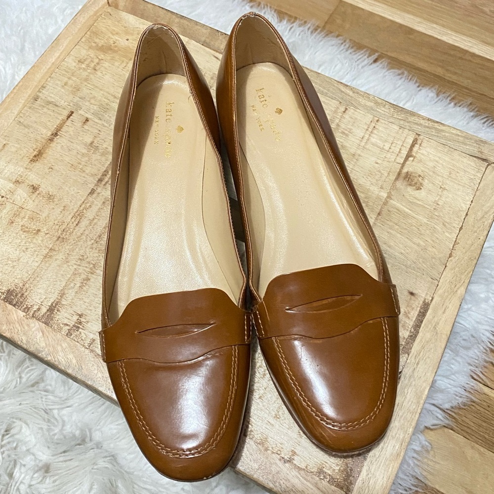Kate Spade Cognac Brown Leather Loafers 9.5 made in Italy